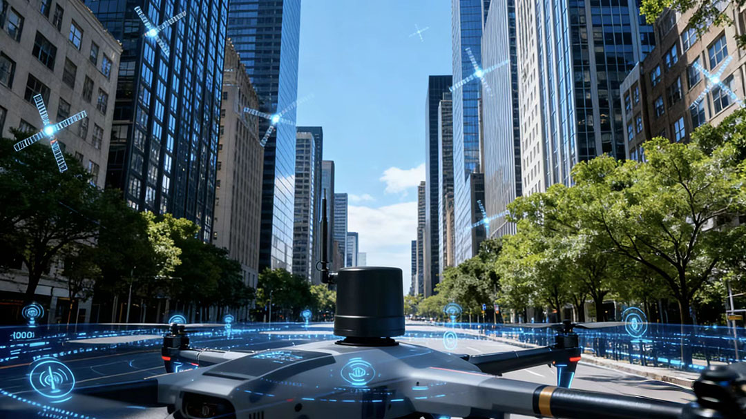 JS-SK43-AH RTK smart antenna providing centimeter-level precision in challenging urban environments.